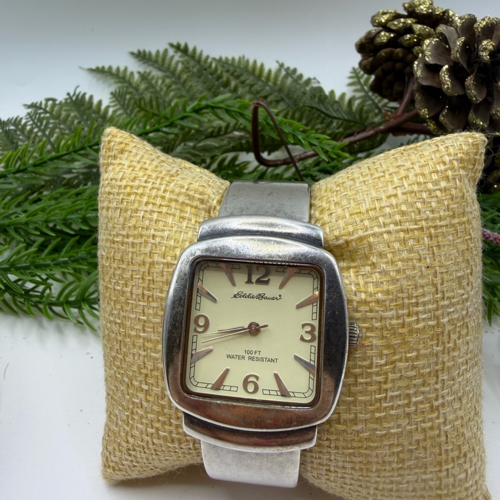 Eddie Bauer Silver and Cream Cuff Watch